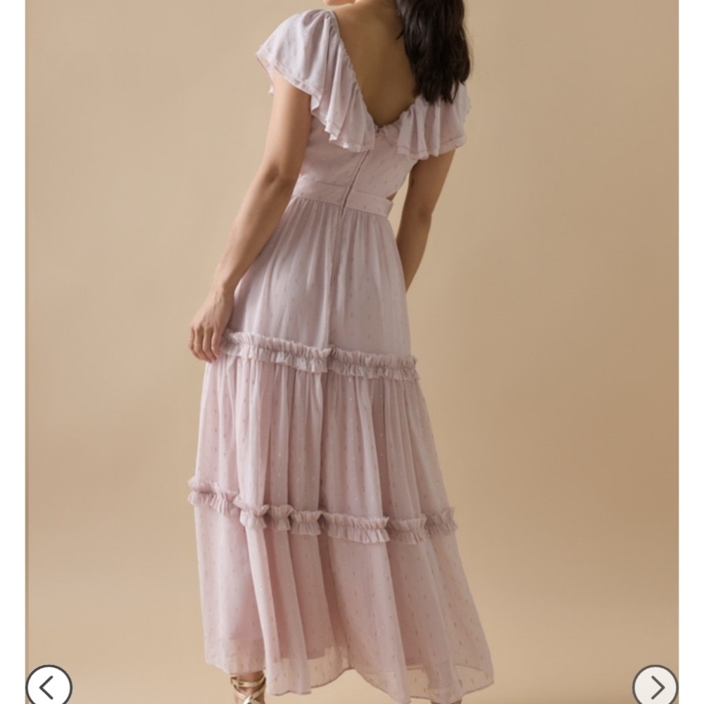 Francesca Chiffon Tiered Flutter Sleeve Maxi Dress Gown  whimsical dainty Sz S